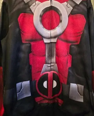Marvel Deadpool graphic hoodie featuring a Deadpool costume design with zipper closure