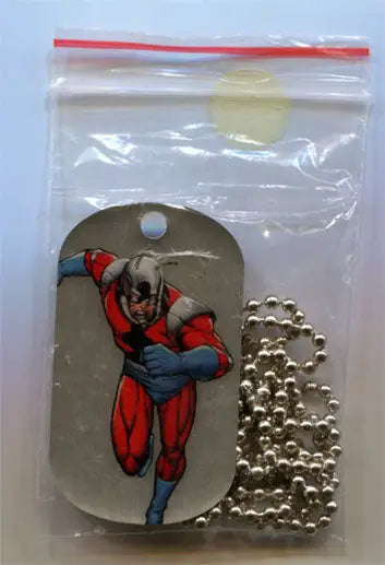 Dog tag chain necklace featuring a superhero in red and blue, Marvel Dossier Ant-Man