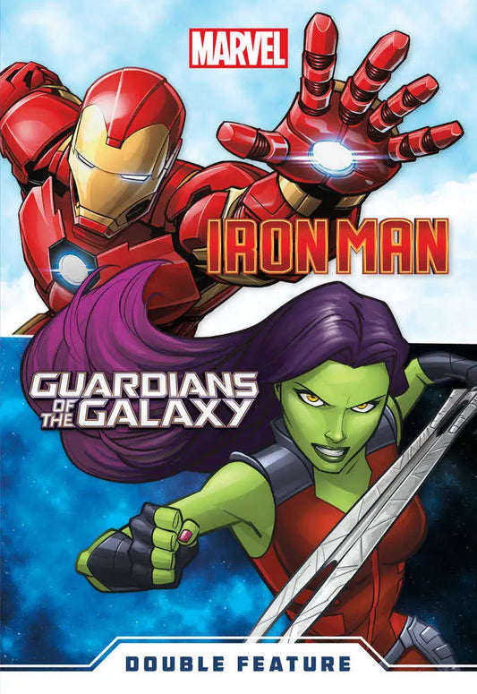 Marvel double feature DVD featuring fully illustrated Iron Man and Guardians of the Galaxy stories