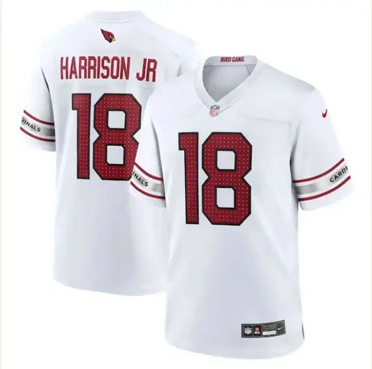 White football jersey with red accents from Marvin Harrison Jr. Arizona Cardinals Nike jersey
