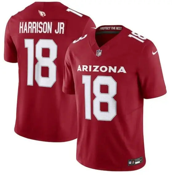 Red NFL Arizona Cardinals Marvin Harrison Jr. jersey displayed in product image