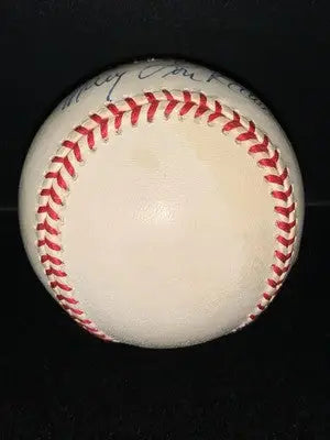 Autographed Mary Lou Retton signed baseball with red stitching and Beckett COA