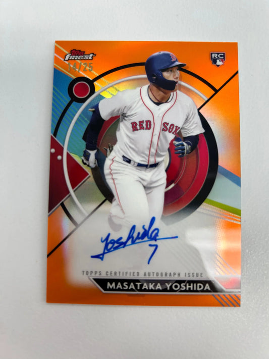Signed Masataka Yoshida 2023 Topps Finest Orange Refractor Auto baseball card