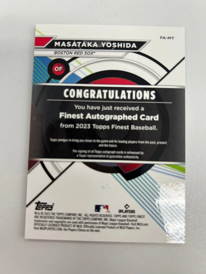 Back of Masataka Yoshida 2023 Topps Finest Orange Refractor Auto #14/25 card