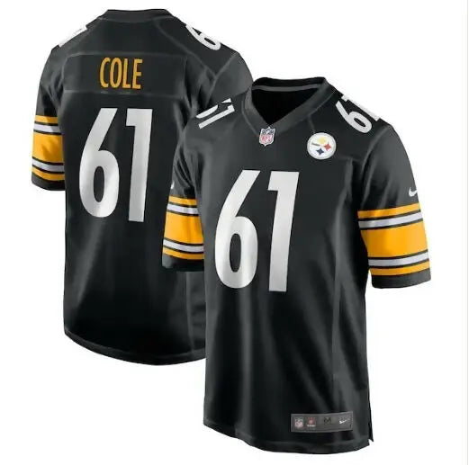 Black Mason Cole Pittsburgh Steelers Nike Game Player Jersey with yellow and white striped sleeves and number 61
