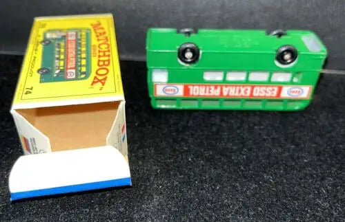 Green toy bus with matchbox for 74B Daimler Bus Green Esso Extra Petrol 1966 NMT