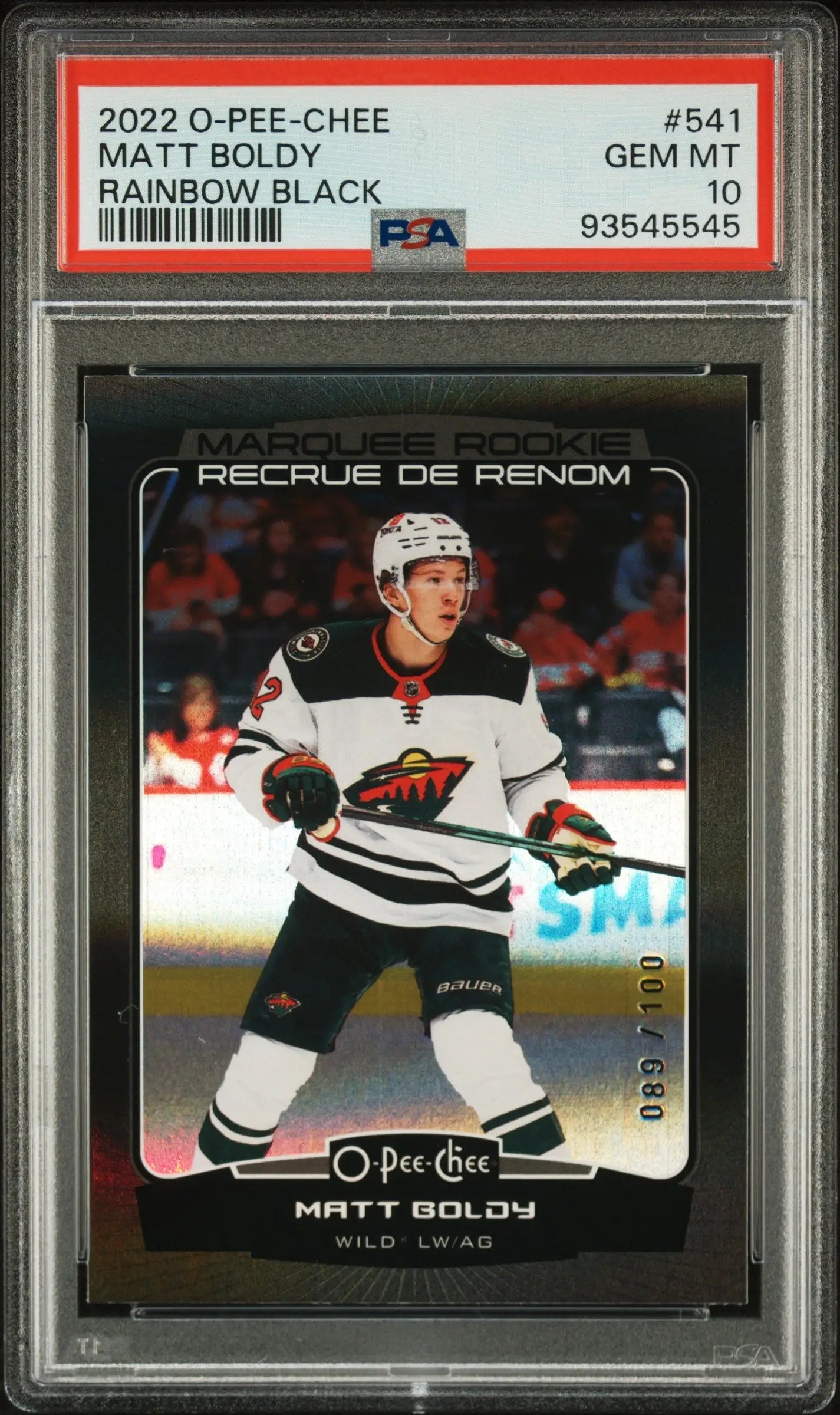 Matt Boldy 2022 O-Pee-Chee #541 Rainbow Black #89/100 PSA 10 Gem Mint - Singles