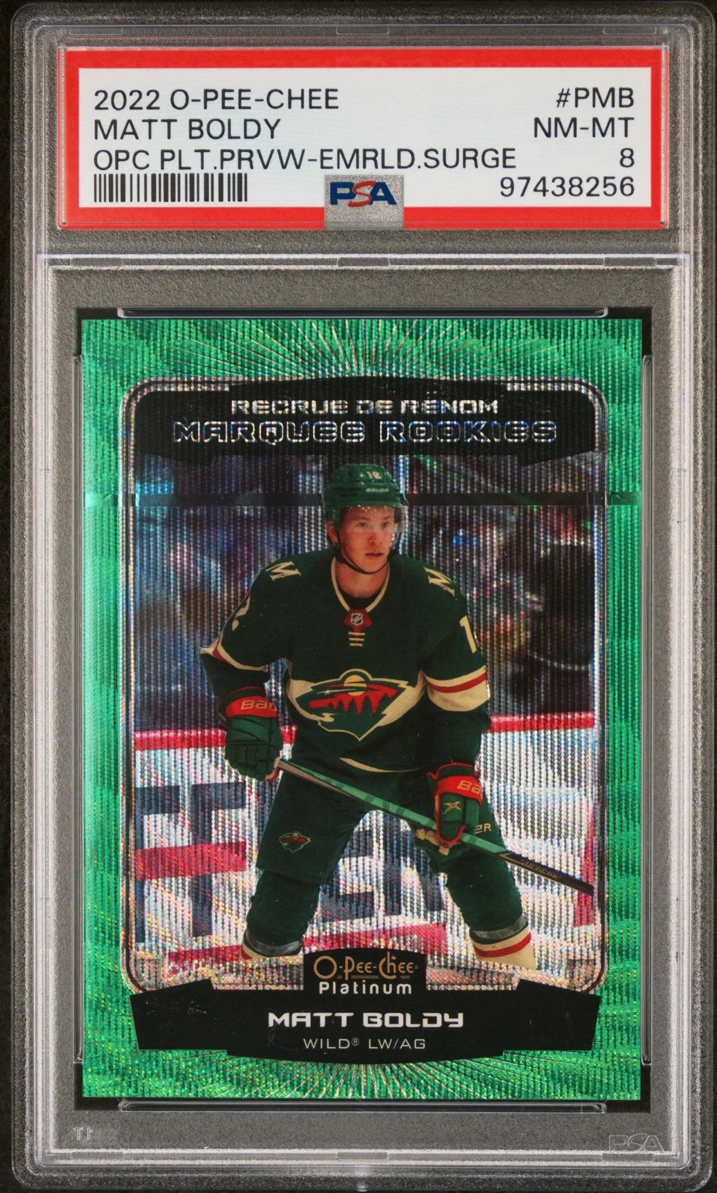 Matt Boldy 2022 OPC Platinum Emerald Surge Preview #6/10 PSA 8 Nm-Mint - Singles