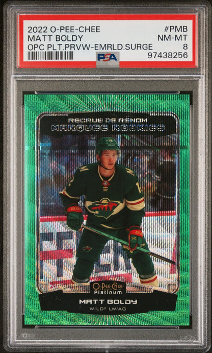 Matt Boldy 2022 OPC Platinum Emerald Surge Preview #6/10 PSA 8 Nm-Mint - Singles