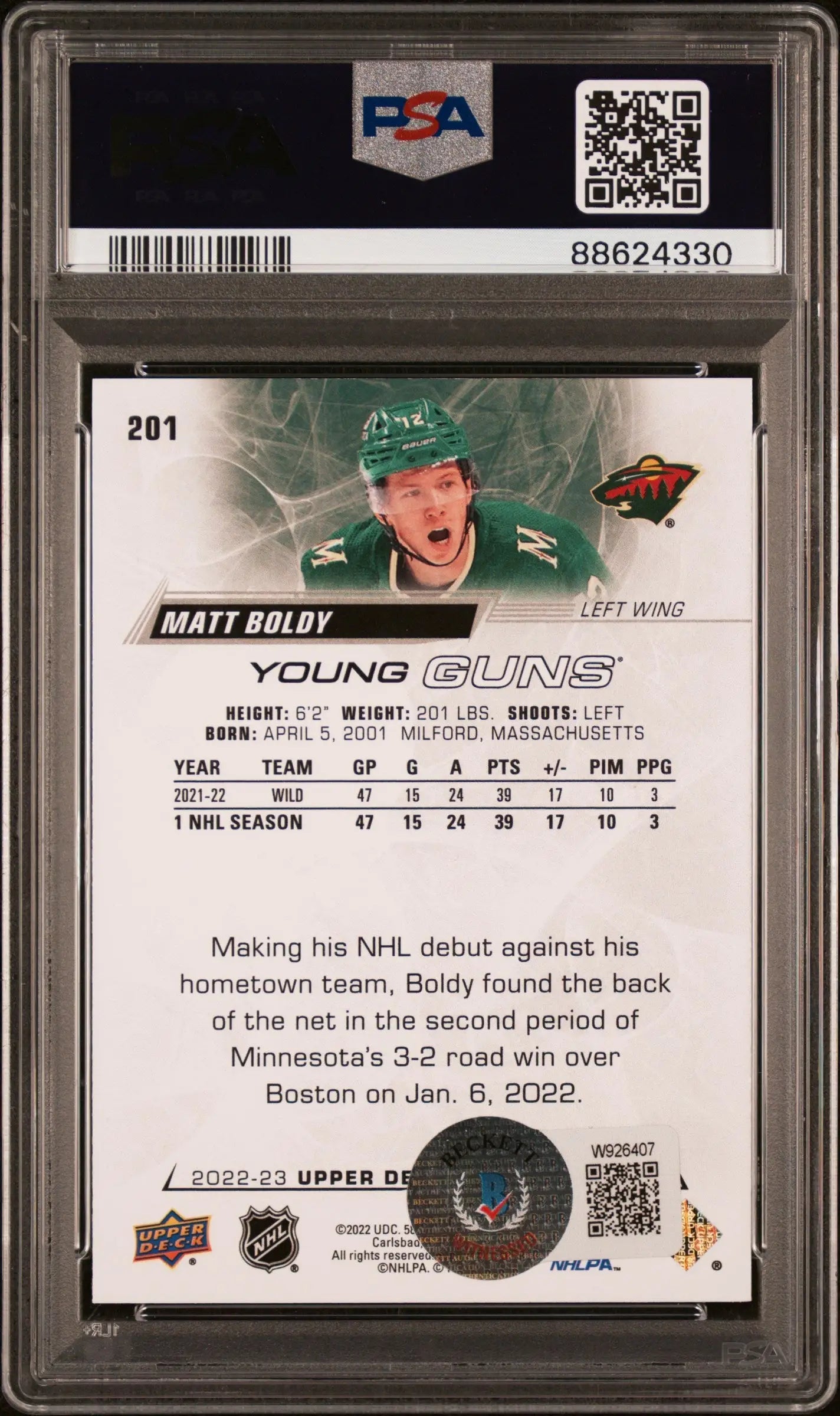 Matt Boldy 2022 Upper Deck #201 Auto PSA Authentic - Singles