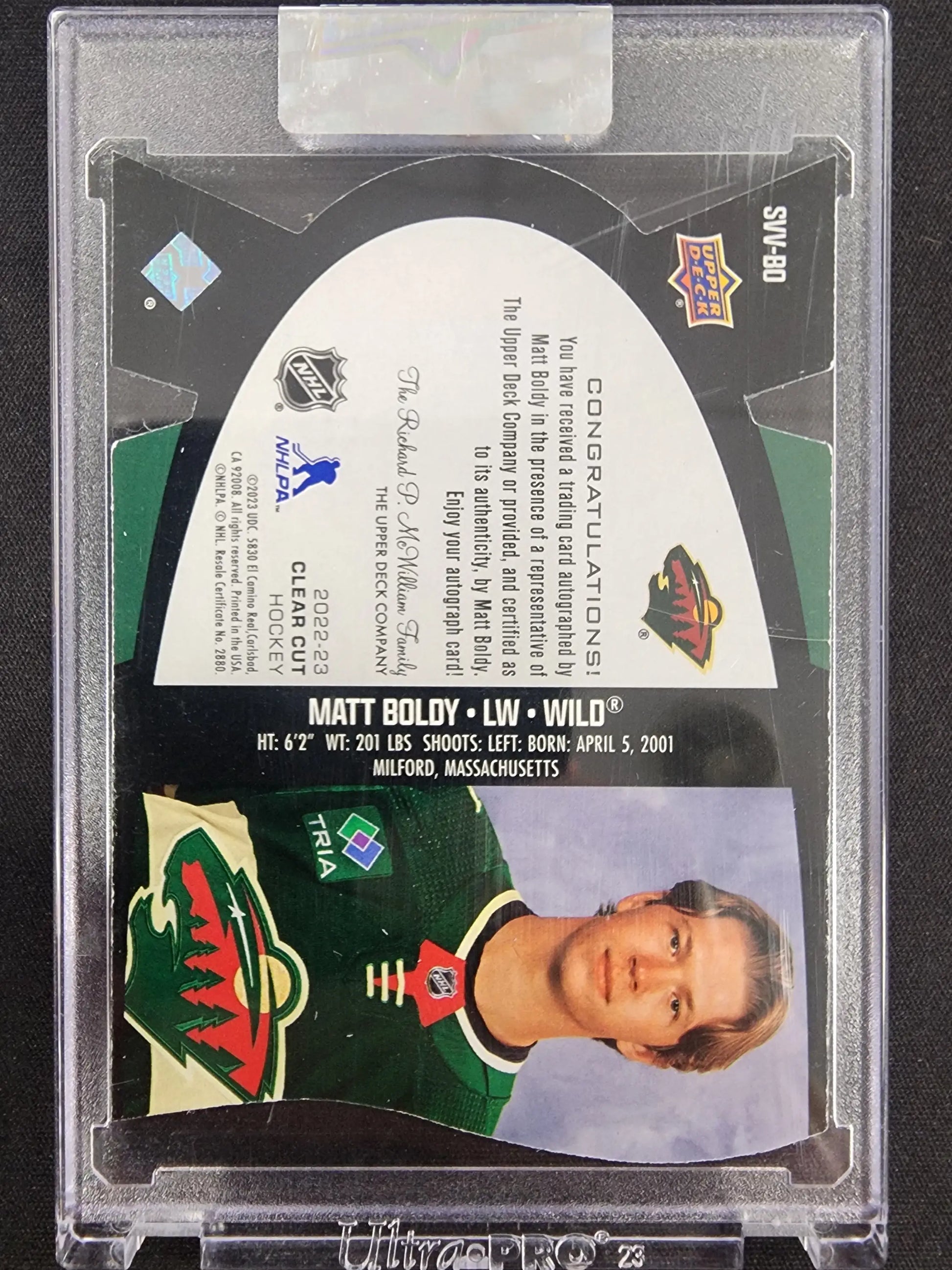 Matt Boldy 2022 Upper Deck Clear Cut Signature Vintage Views Auto 1 Minnesota Wild card