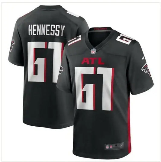Black football jerseys with white numbers and red accents for Matt Hennessy Atlanta Falcons Nike jersey