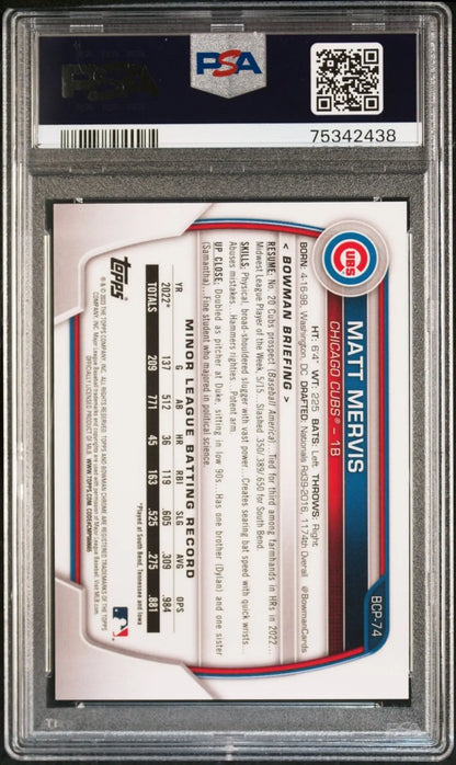 Graded Bowman Chrome Prospects baseball card in PSA 9 Mint displayed by Columbia Hobby