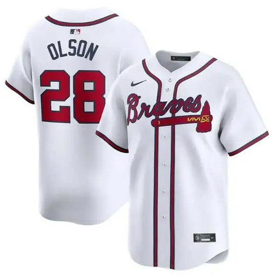 White Atlanta Braves baseball jersey worn by Matt Olson Nike Away Limited Player Jersey