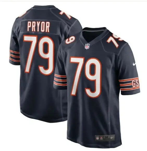 Dark blue Matt Pryor Chicago Bears Nike Game Jersey with white and orange trim, number 79