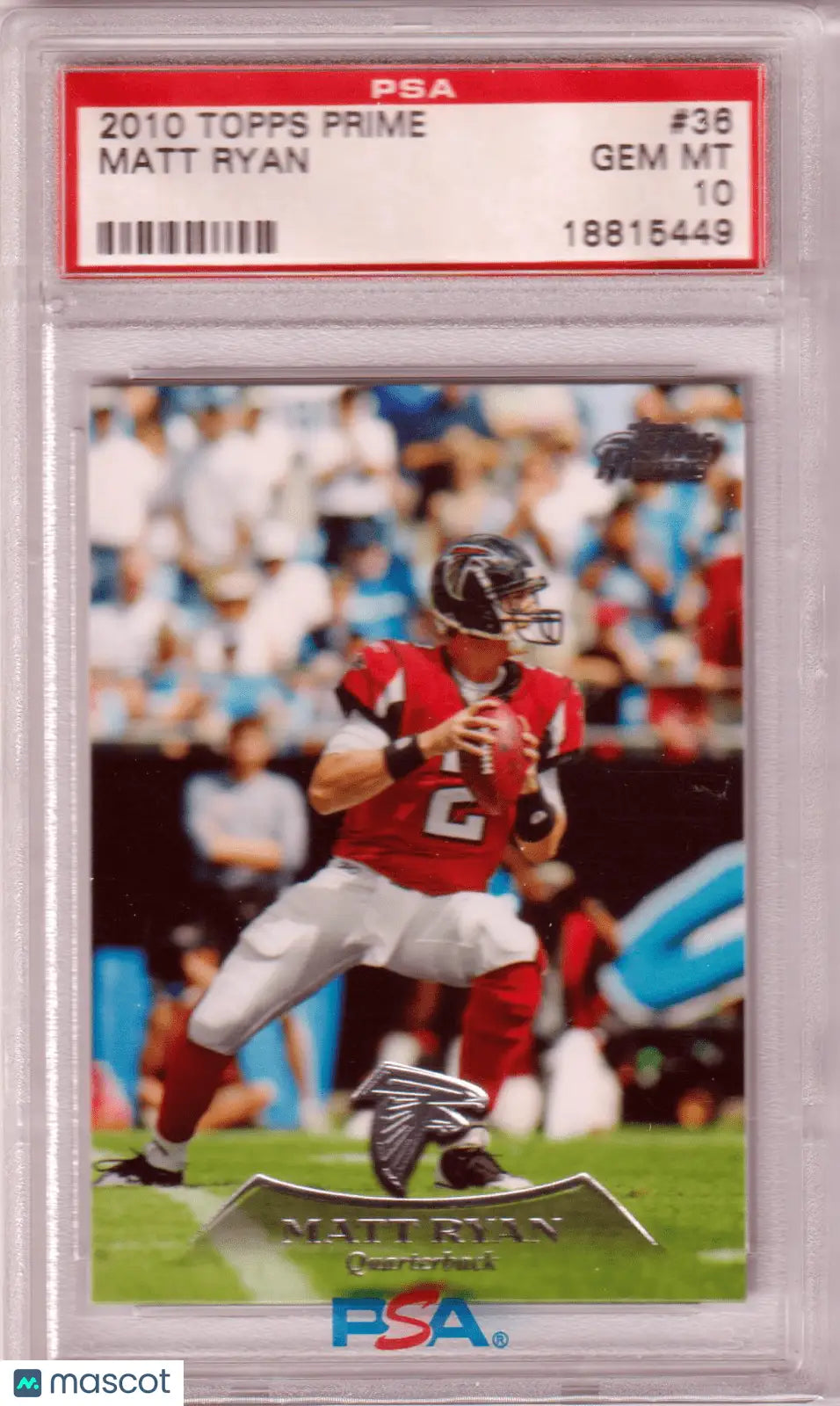 A graded 2010 Topps Prime Matt Ryan football card in PSA 10 GEM MINT from Columbia Hobby