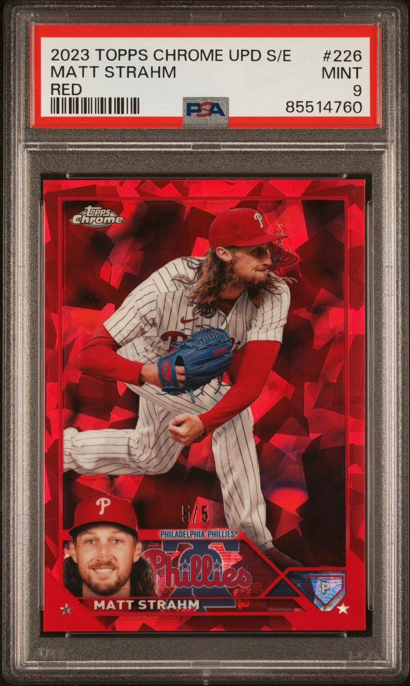 Graded Matt Strahm 2023 Topps Chrome Update Sapphire Red card PSA 9 Mint
