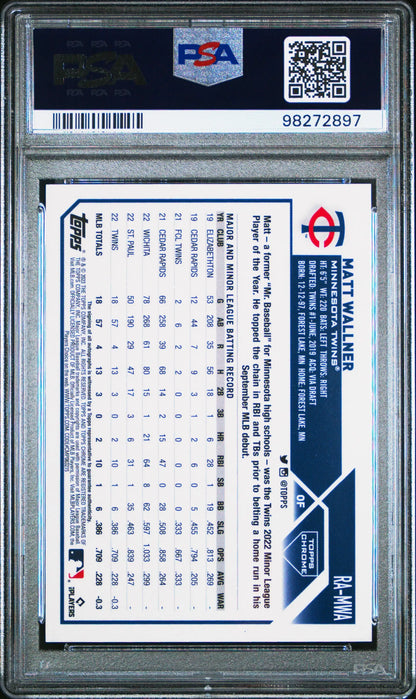 Graded Matt Wallner 2023 Topps Chrome Gold Refractor Auto Rookie card PSA 10