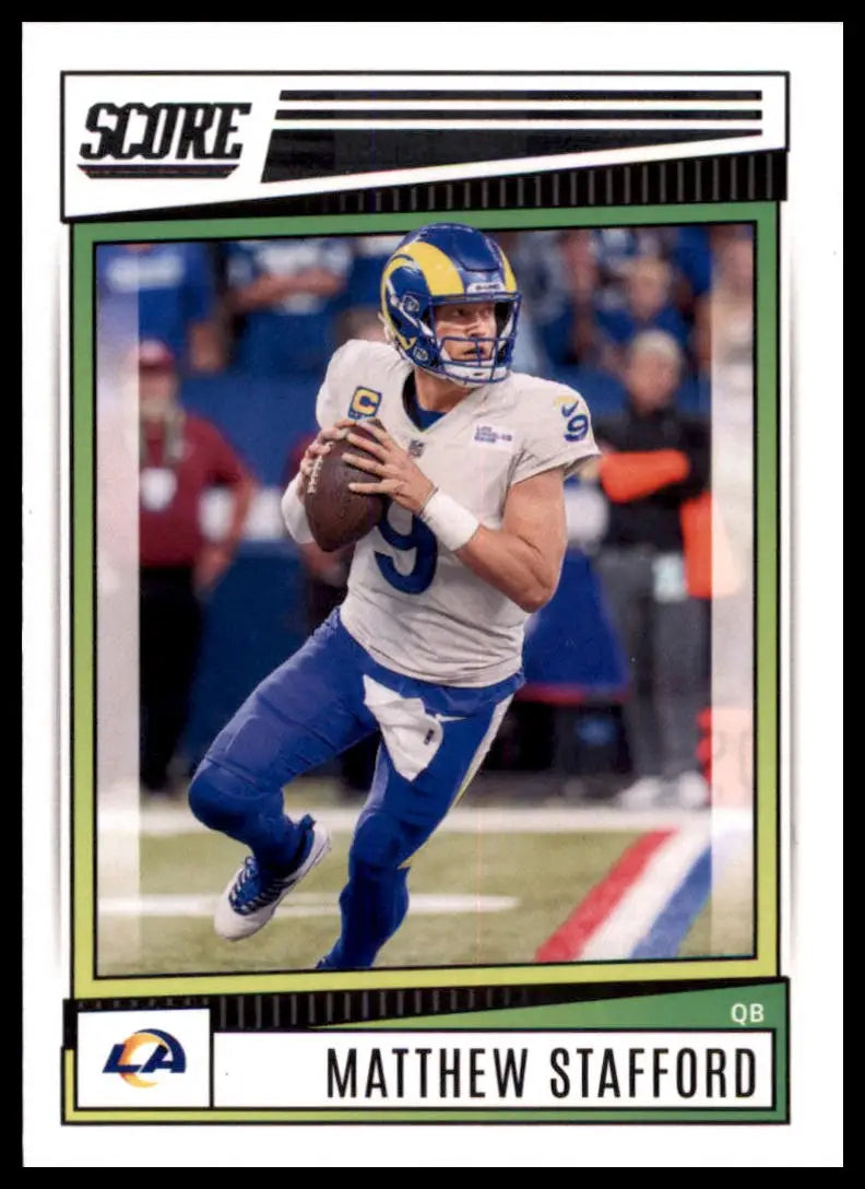 Matthew Stafford football card from 2022 Score series featuring Los Angeles Rams player