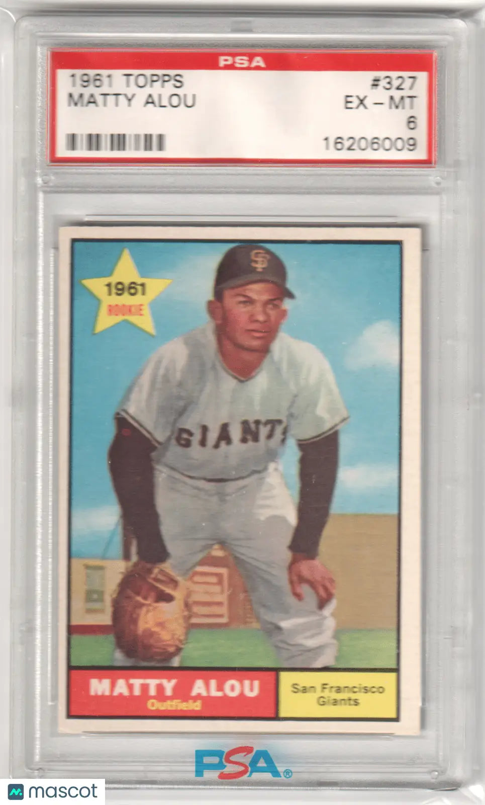 Graded Matty Alou Columbia Hobby baseball card from 1961 Topps PSA 6 Ex-MT