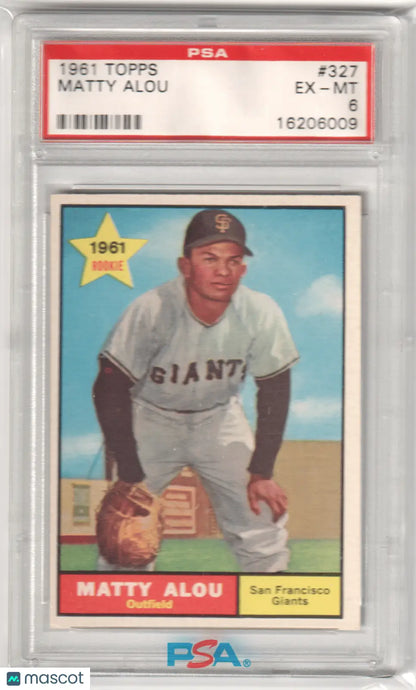 Graded Matty Alou Columbia Hobby baseball card from 1961 Topps PSA 6 Ex-MT