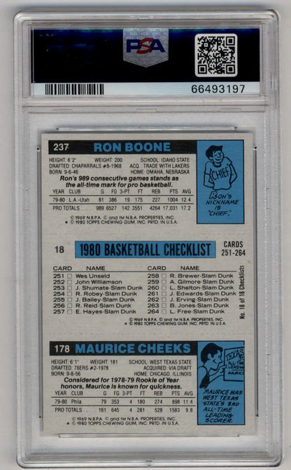 PSA-graded 1980 Maurice Cheeks, Magic Johnson, and Ron Boone basketball card checklist