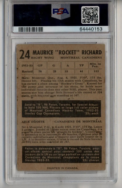 Maurice Richard 1953-54 Parkhurst #24 PSA 1.5 Fair - Singles