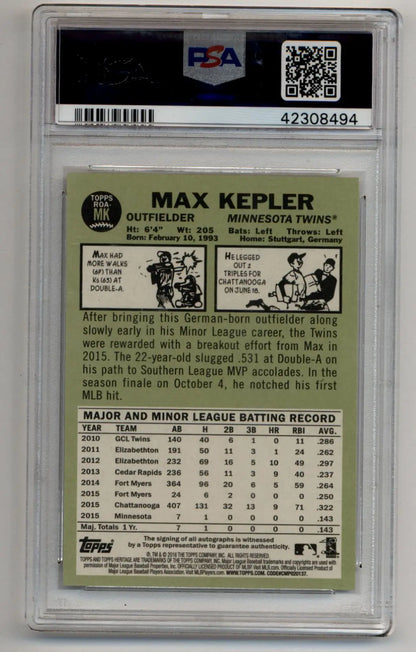 Max Kepler 2016 Heritage Real One Auto PSA 10 Gem Mint baseball card in slab