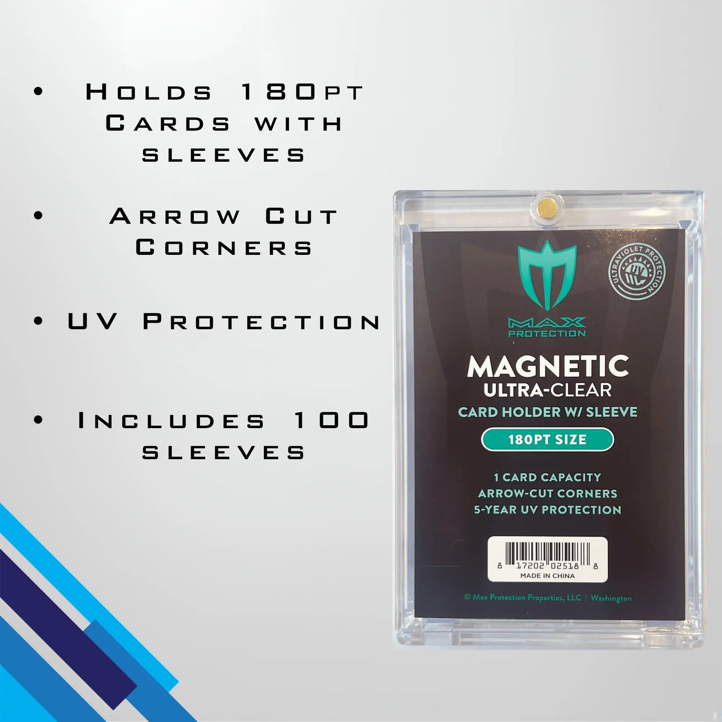 Max Pro Ultra Clear Magnetic Card Holder 180pt w/Sleeve Size - Collectible Trading Card Cases