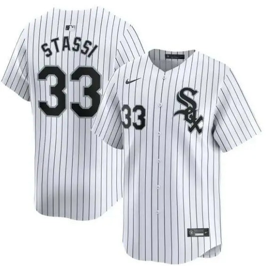 White pinstripe baseball jersey worn by Max Stassi for Chicago White Sox Nike Home Limited Player Jersey