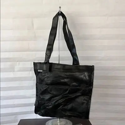Maxam Black leather tote bag with shoulder straps for women, stylish leather tote