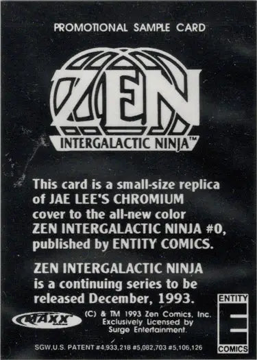 Promo card for Zen Intergalactic Ninja trading cards from Maxx Cards 1993