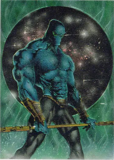 Muscular blue humanoid holding a staff on Maxx Cards 1993 Zen Intergalactic Ninja Promo Card