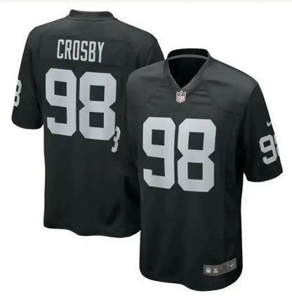 Black Maxx Crosby Las Vegas Raiders Nike Game Jersey with Crosby Las Vegas 98 lettering