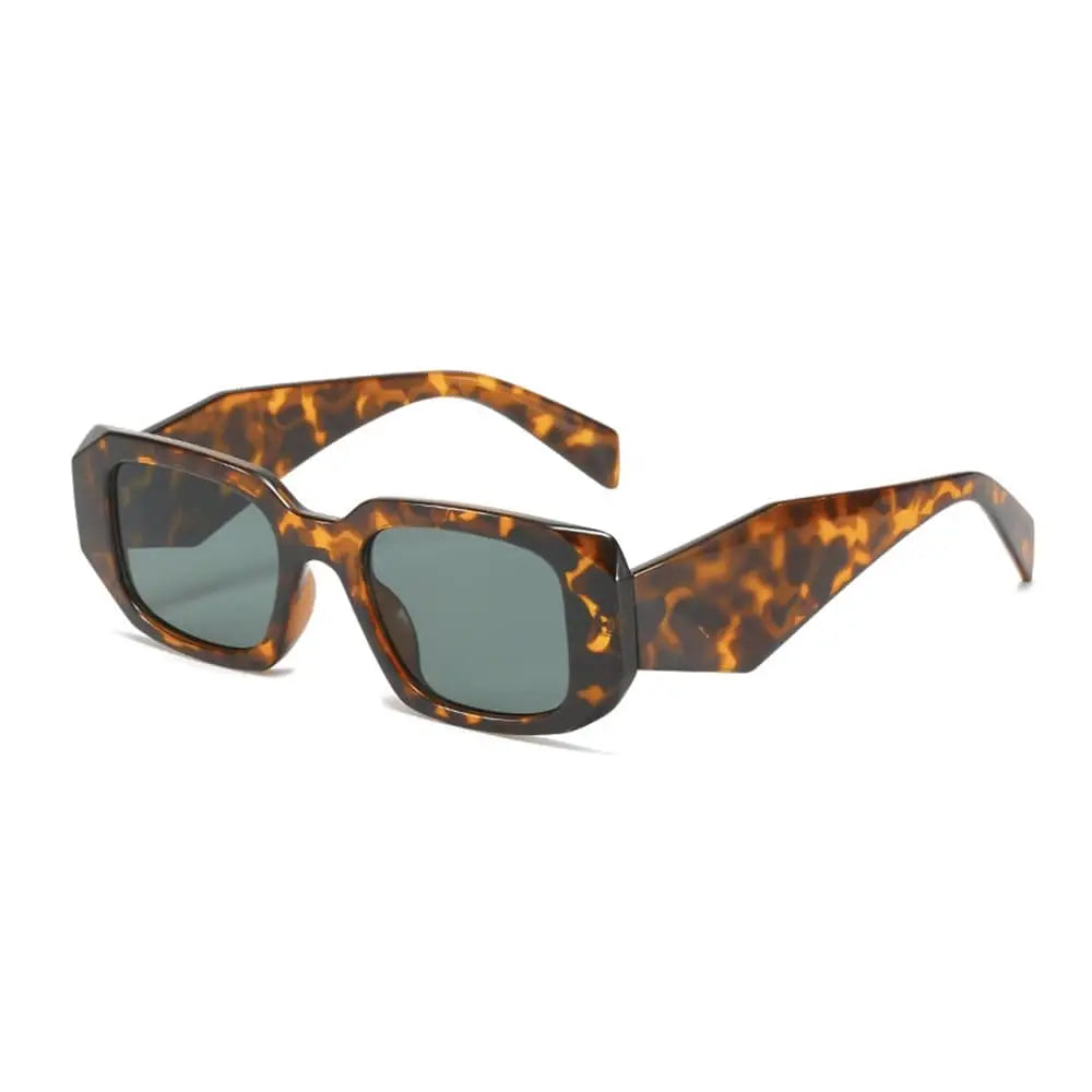 Maya Leopard Olive woman’s tortoiseshell rectangular sunglasses with dark lenses