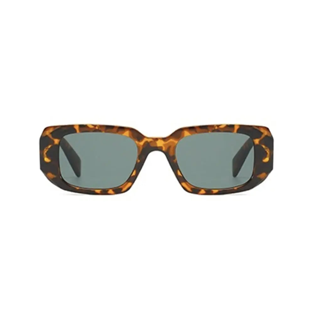 Maya Leopard Olive woman’s sunglasses with tortoiseshell rectangular frames and dark lenses