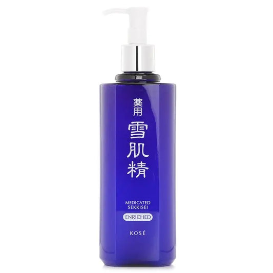 Blue pump bottle of Medicated Sekkisei Enriched Lotion 500ml for radiant skin
