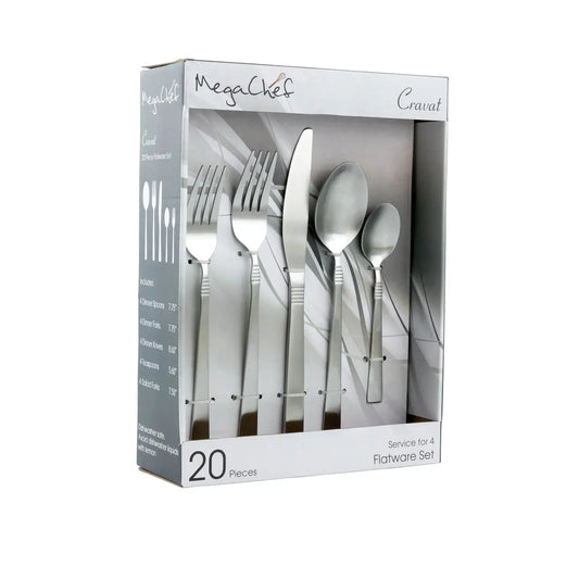 Mega Chef Cravat 20 Piece Flatware Utensil Set Stainless Steel Silverware Metal Service for 4 in M - Flatware