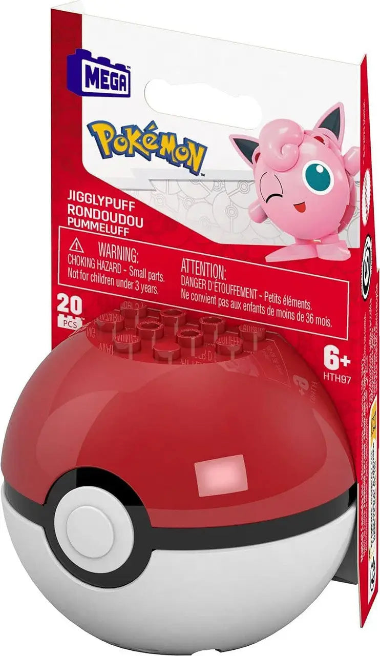 Red and white Pokemon Jigglypuff Mega Construx toy with Jigglypuff design