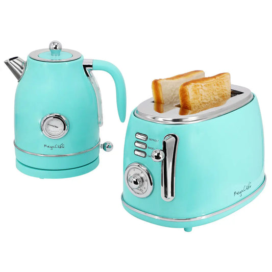 MegaChef 1.8 Quart Electric Tea Kettle and 2 Slice Toaster Combo in Turquoise - Kitchen Appliances