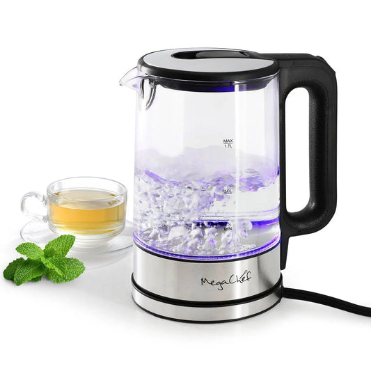 MegaChef 1.8 Quart Glass and Stainless Steel Electric Tea Kettle - Electric Kettles