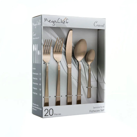 MegaChef Cravat 20 Pcs Flatware Utensil Set Stainless Steel Silverware Metal Service for 4 in Matt - Cutlery & Flatware