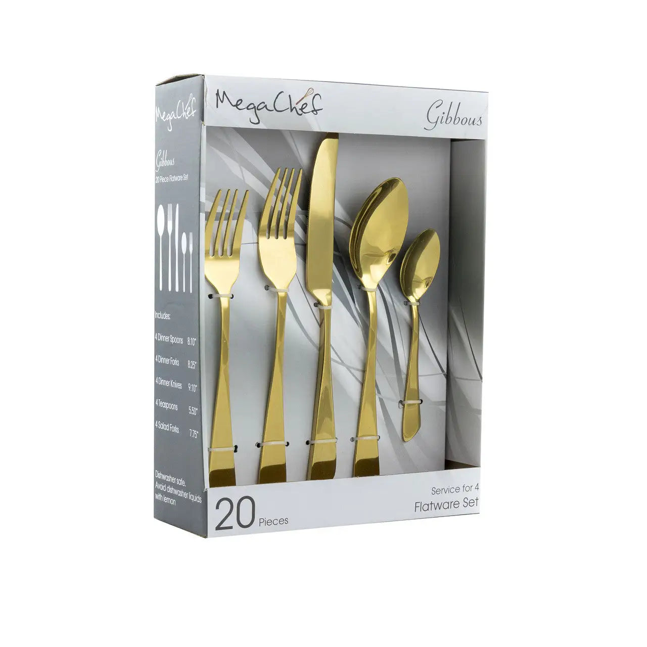 MegaChef Gibbous 20 Piece Flatware Utensil Set Stainless Steel Silverware Metal Service for 4 in G - Cutlery & Flatware