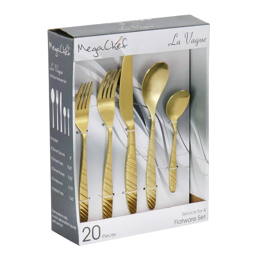 Megachef La Vague 20 Pcs Flatware Utensil Set Stainless Steel Silverware Metal Service for 4 in Ma - Cutlery & Flatware