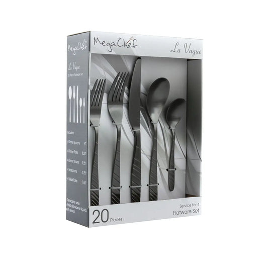 MegaChef La Vague 20 Piece Flatware Utensil Set Stainless Steel Silverware Metal Service for 4 in - Cutlery & Flatware