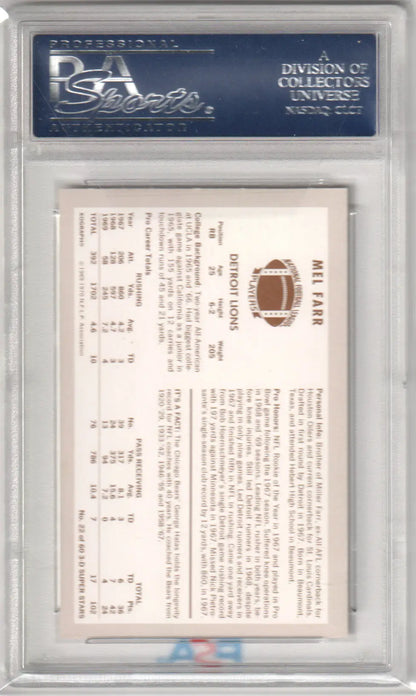 Mel Farr Detroit Lions football card graded PSA 9 MINT from Columbia Hobby