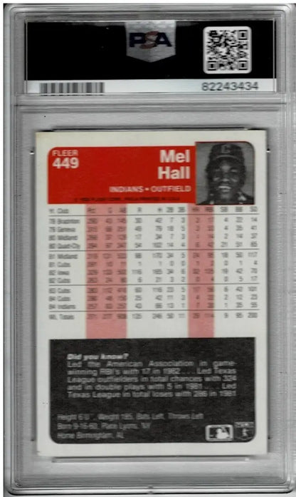Graded 1989 Fleer Mel Hall baseball card featuring Cleveland Indians autograph PSA DNA 8