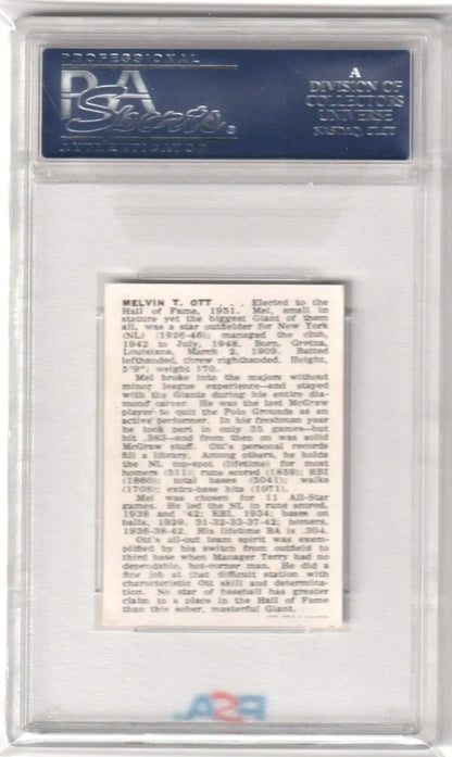 Encased MEL OTT 1950 Callahan Hall of Fame HOF baseball card featuring Columbia Hobby design