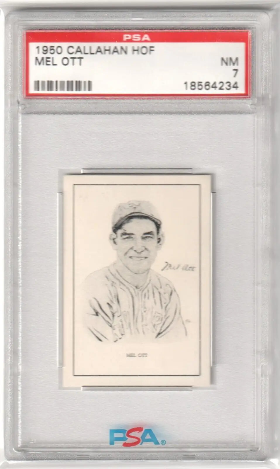 Graded Mel Ott baseball card from Columbia Hobby, Hall of Fame, PSA 7 NM, Giants