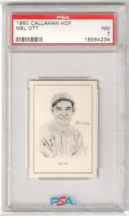 Graded Mel Ott baseball card from Columbia Hobby, Hall of Fame, PSA 7 NM, Giants